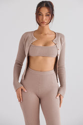 Taupe ribbed knit cardigan