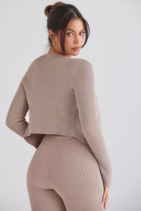 Taupe ribbed knit cardigan