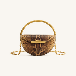 Sylvie Snake Print Half-Moon Top Handle Bag - Yellowish Brown
