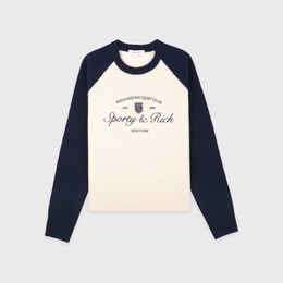 Syracuse Cashmere Baseball Sweater - Ecru/Navy