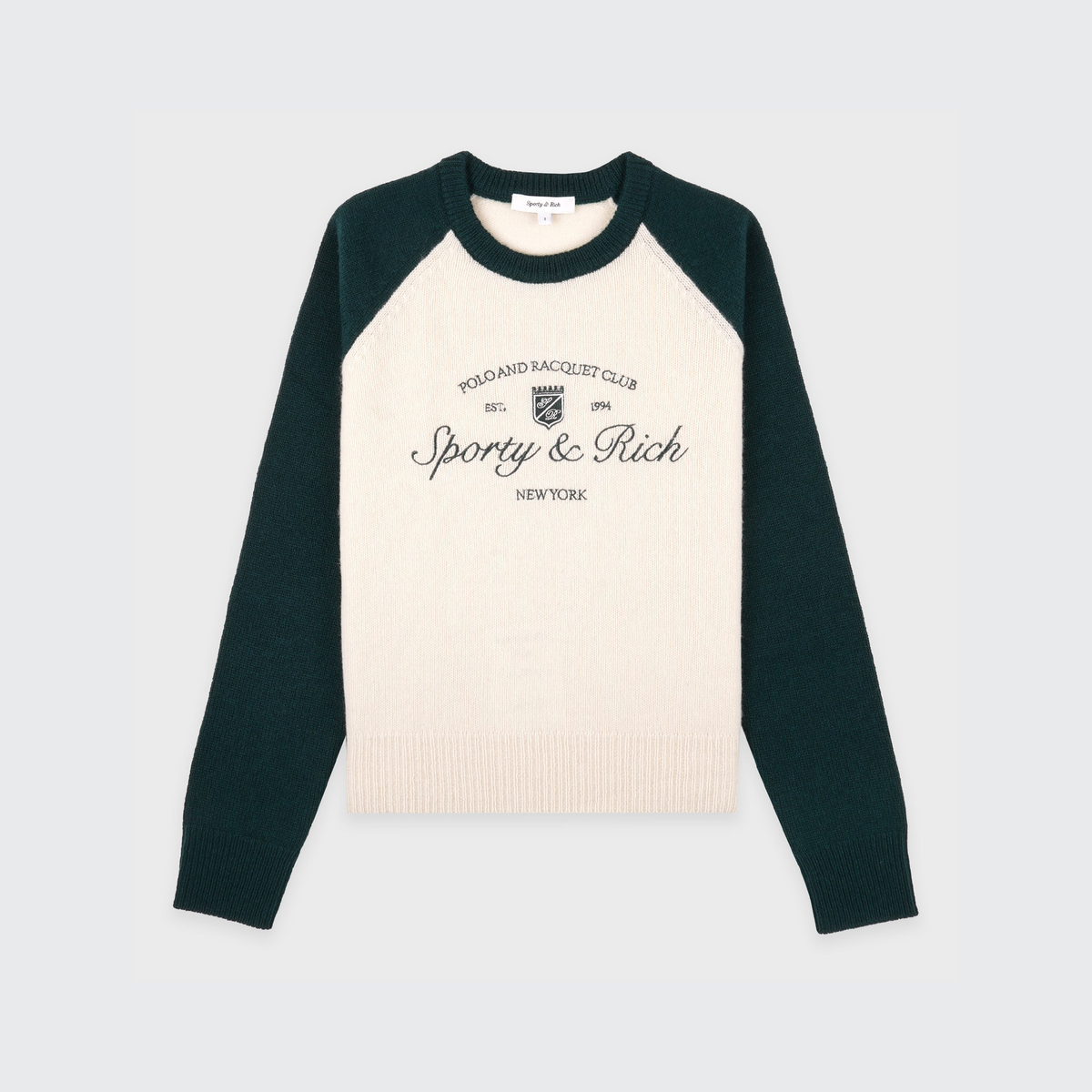 Syracuse Cashmere Baseball Sweater - Ecru/Forest