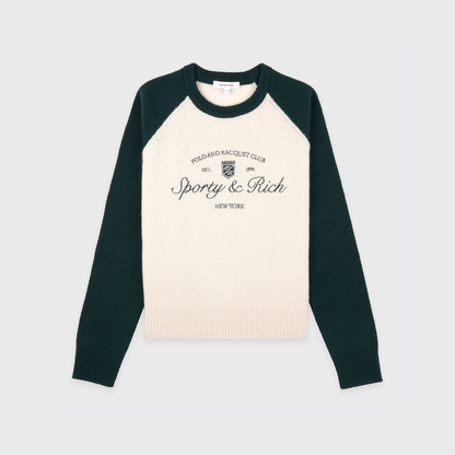 Syracuse Cashmere Baseball Sweater - Ecru/Forest