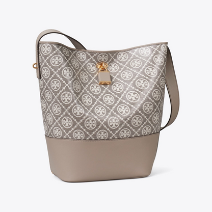 T Monogram Coated Jacquard Lock Slim Bucket Bag