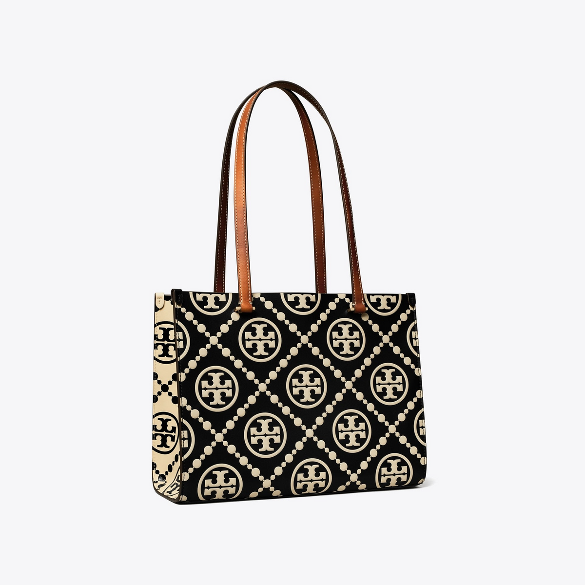 T Monogram Contrast Embossed Small Tote