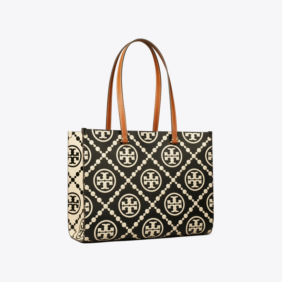 T Monogram Contrast Embossed Tote