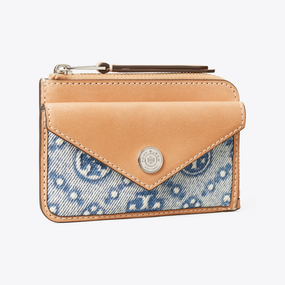 T Monogram Denim Zip Card Case