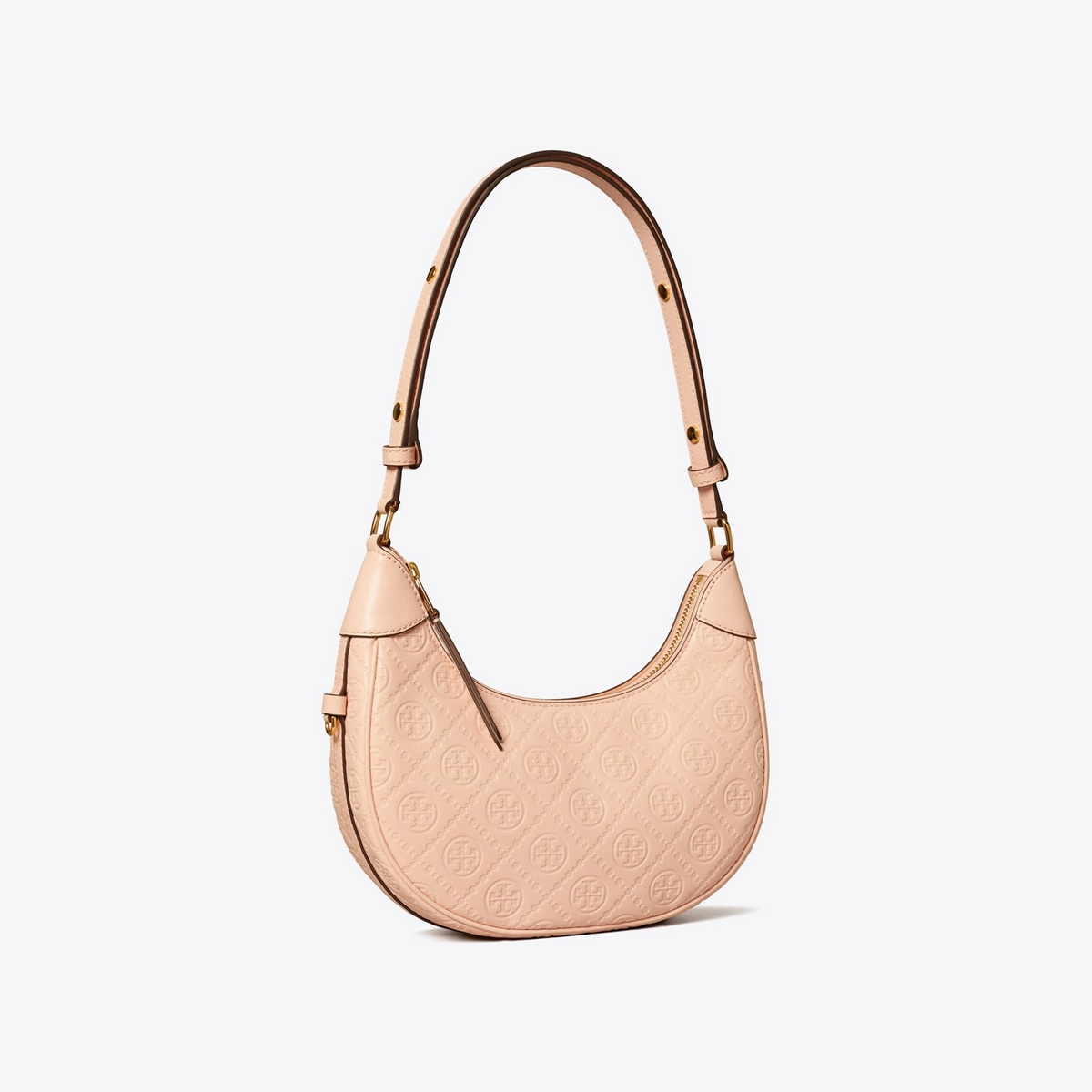 T Monogram Leather Crescent Bag