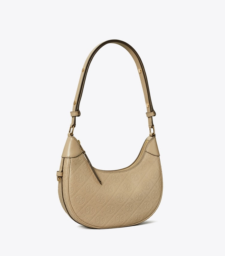 T Monogram Leather Crescent Bag