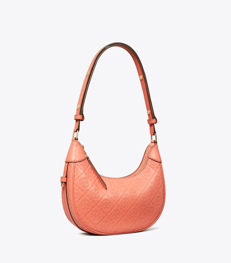 T Monogram Leather Crescent Bag