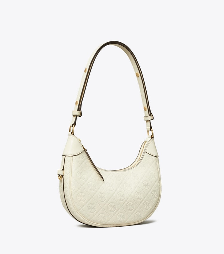 T Monogram Leather Crescent Bag