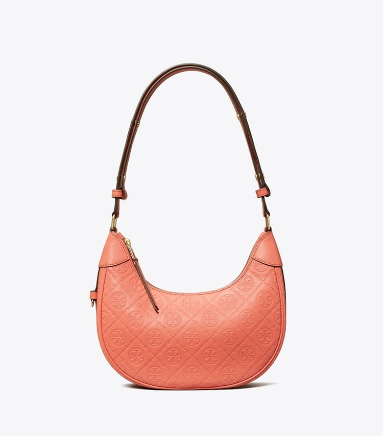 T Monogram Leather Crescent Bag