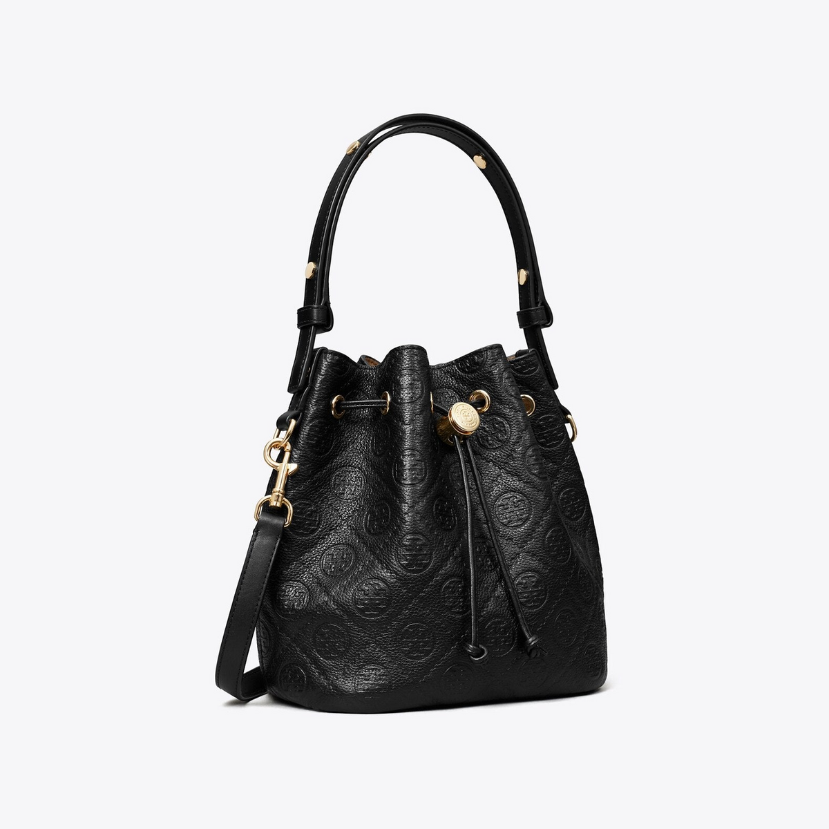 T Monogram Pebbled Bucket Bag