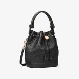 T Monogram Pebbled Mini Bucket Bag