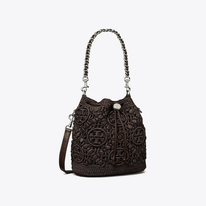 T Monogram Raffia Bucket Bag