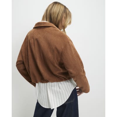 Tan Faux Suede Bubble Hem Bomber Jacket