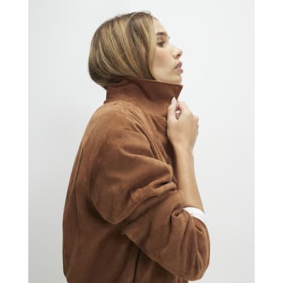 Tan Faux Suede Bubble Hem Bomber Jacket