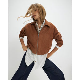 Tan Faux Suede Bubble Hem Bomber Jacket