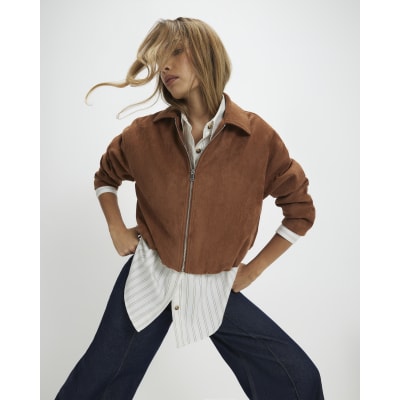 Tan Faux Suede Bubble Hem Bomber Jacket