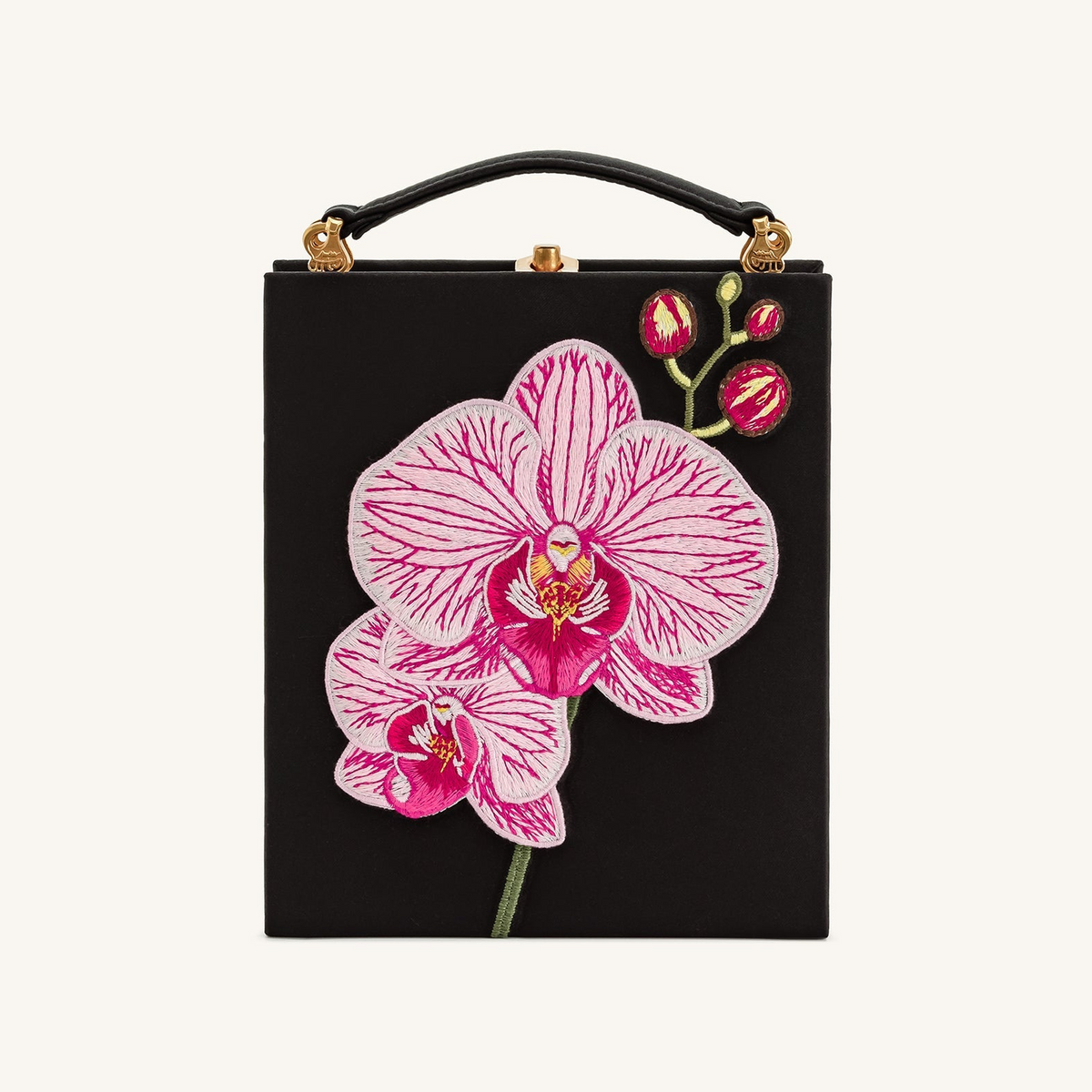 Taya Orchid Motif Book Shape Clutch Bag - Black