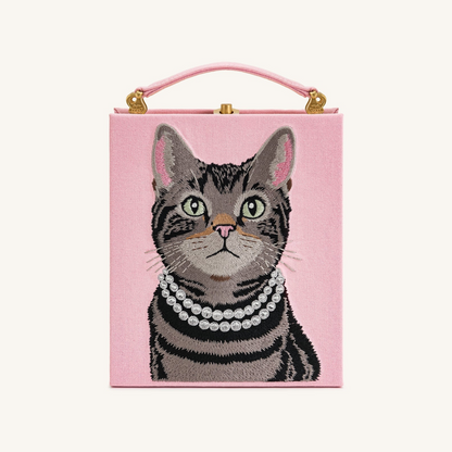 Taya Tabby Cat Pattern Book Shape Clutch Bag - Pink