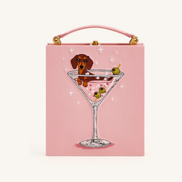 Taya Wine Glass Puppy Pattern Book Shape Clutch Bag - Pink