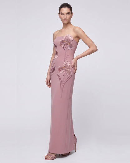 Iris Embroidered Strapless Maxi Dress - Navy Blue