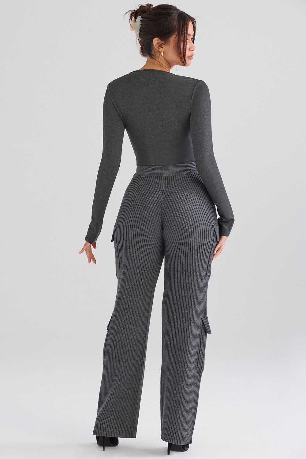 Charcoal knitted utility trousers