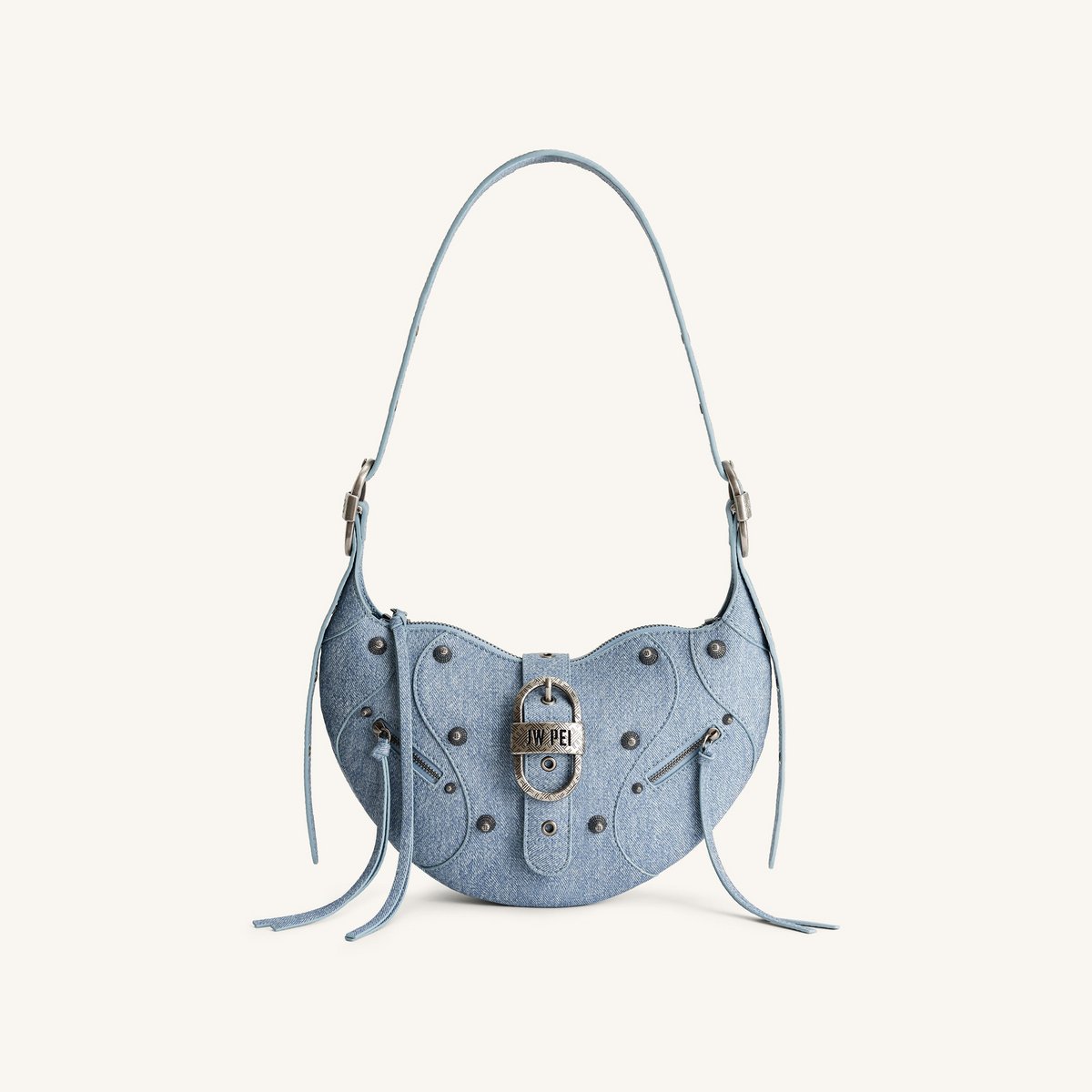 Tessa Denim Embossed Shoulder Bag - Blue