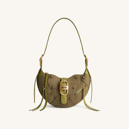 Tessa Suede Shoulder Bag - Dark Olive