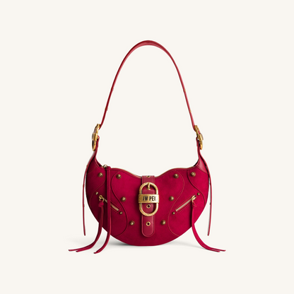 Tessa Suede Shoulder Bag - Deep Magenta