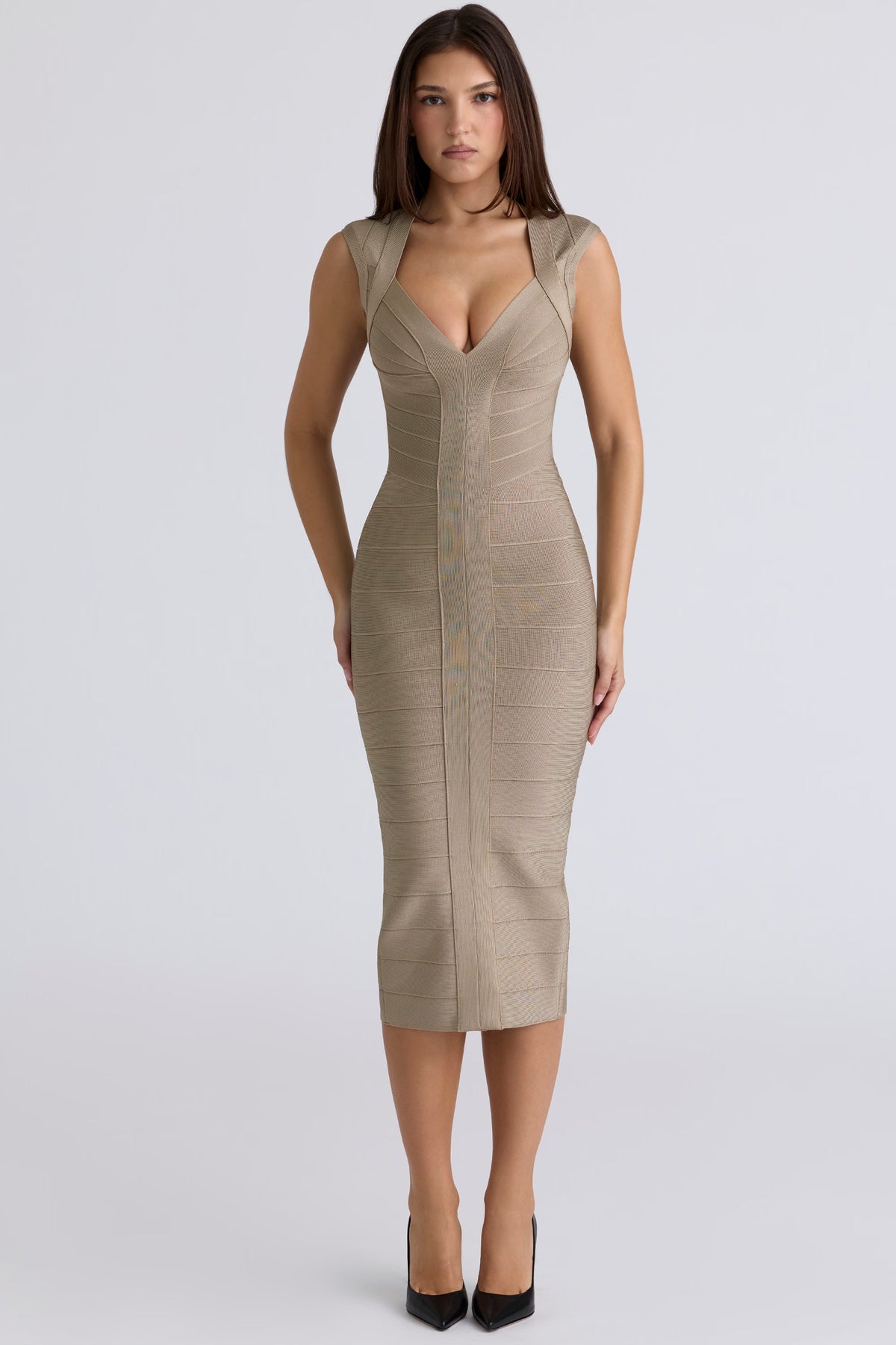 The Icon taupe bandage midi dress