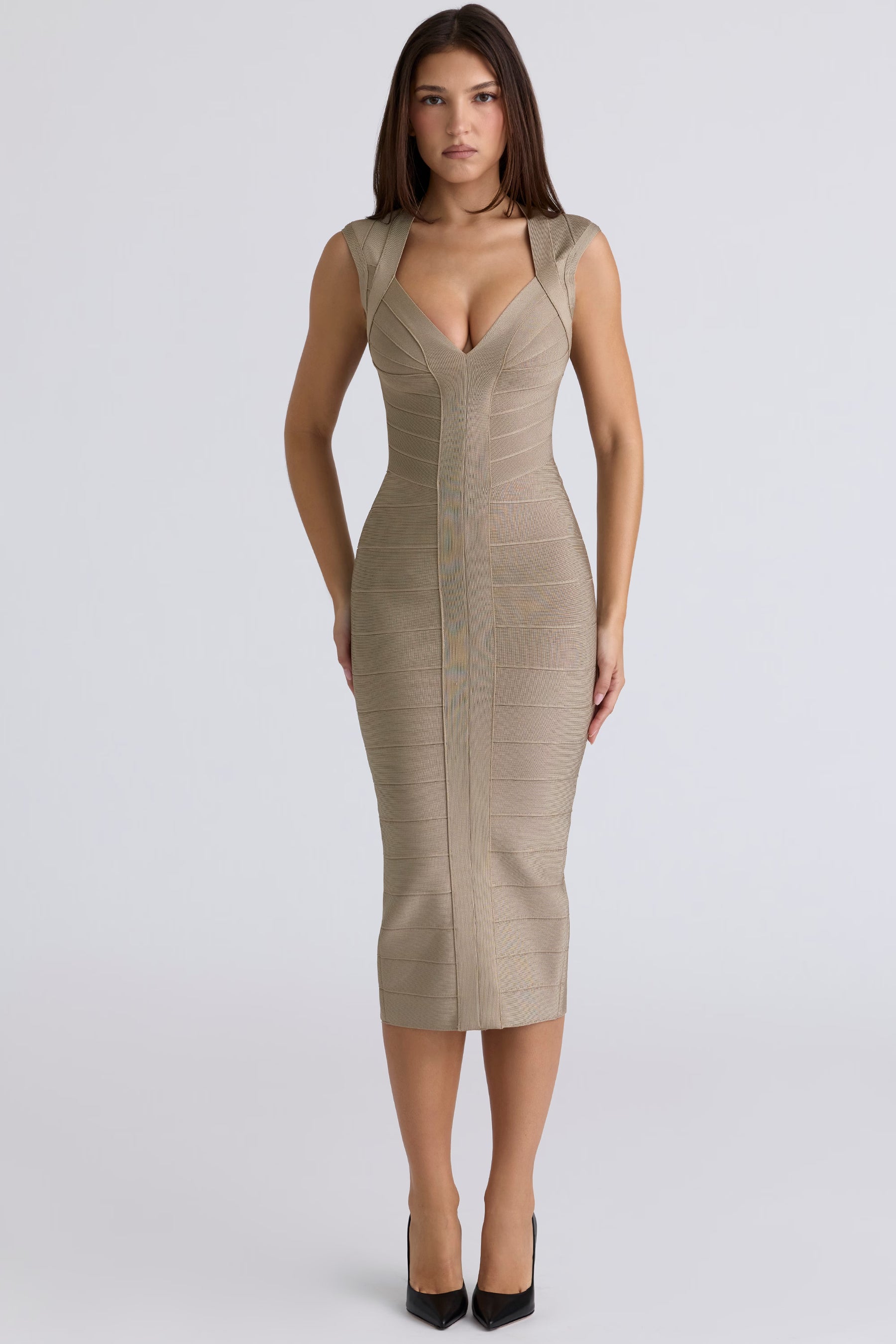 The Icon taupe bandage midi dress