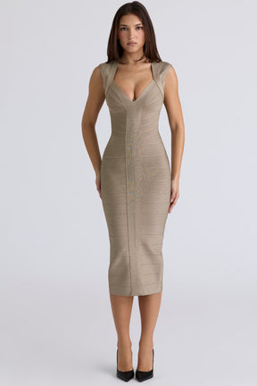 The Icon taupe bandage midi dress