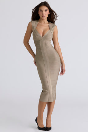The Icon taupe bandage midi dress