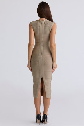 The Icon taupe bandage midi dress