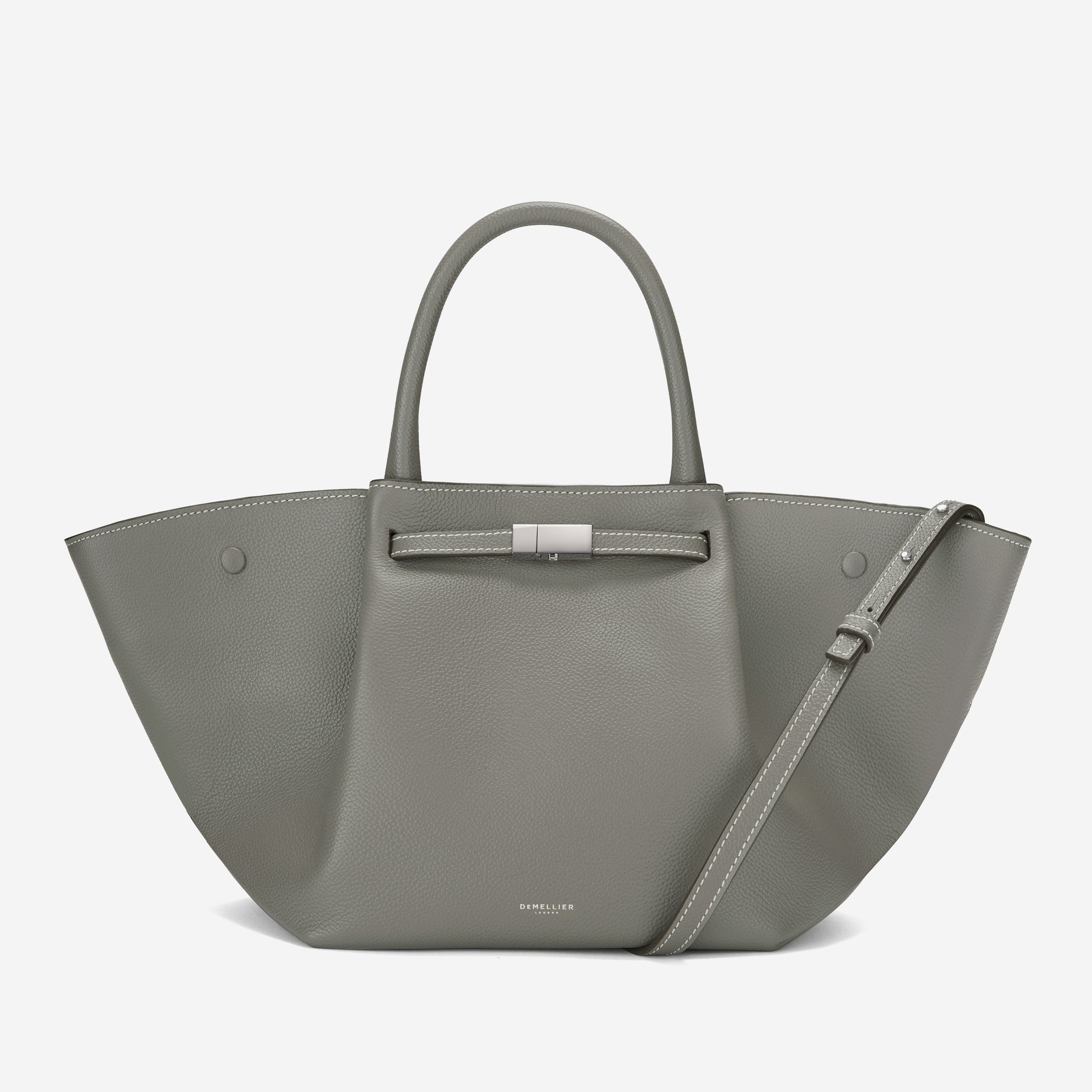 DeMellier The Midi New York stone grey small grain ecru stitching