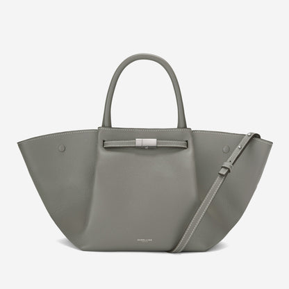 DeMellier The Midi New York stone grey small grain ecru stitching