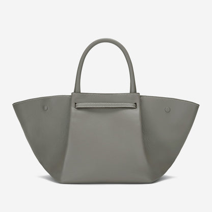 DeMellier The Midi New York stone grey small grain ecru stitching