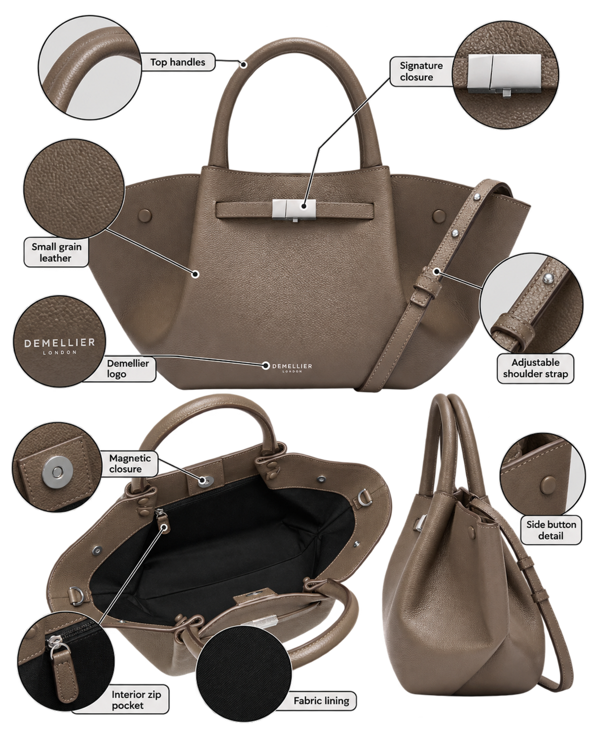 The Midi New York -  Dark Taupe Small Grain