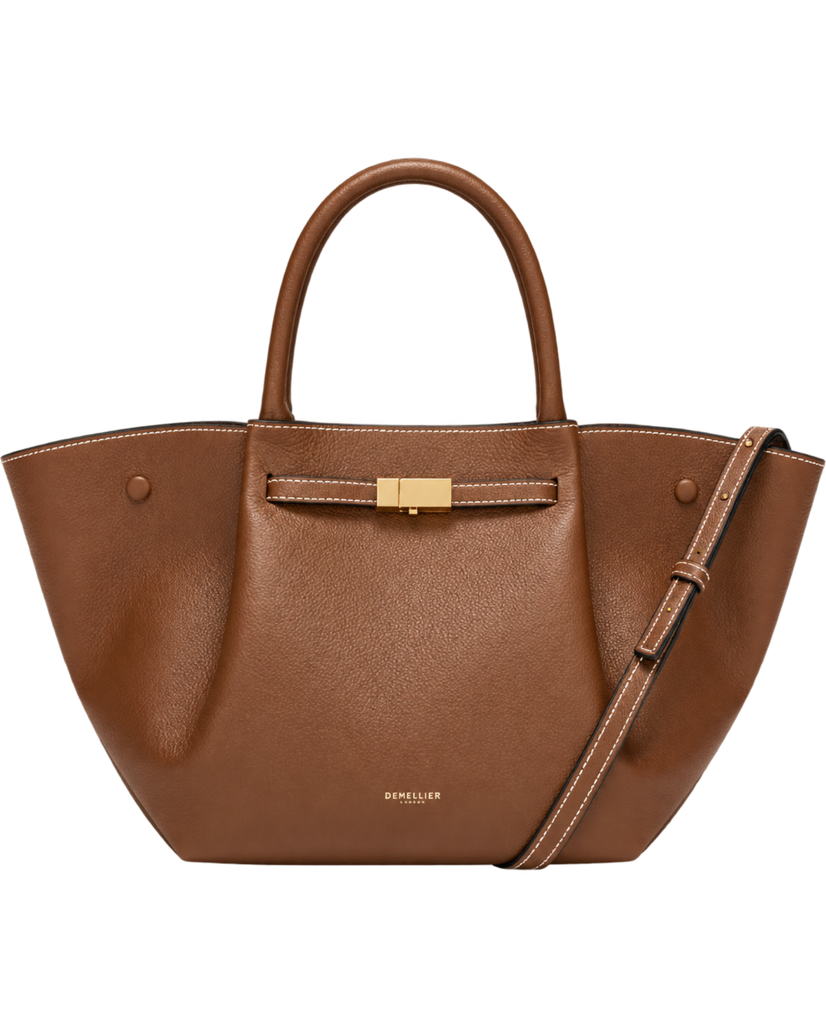 The Midi New York -  Tan Small Grain Ecru Stitching