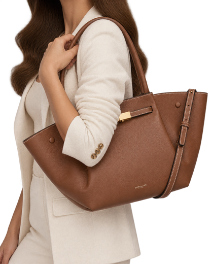 The Midi New York -  Tan Small Grain Ecru Stitching