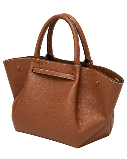 The Midi New York -  Tan Small Grain Ecru Stitching