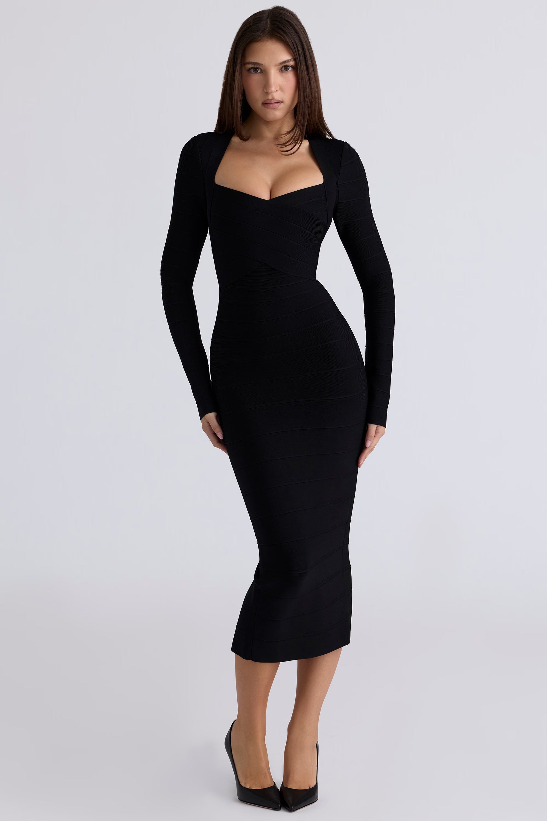 The Naomi black long sleeve bandage midi dress
