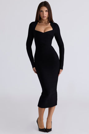 The Naomi black long sleeve bandage midi dress