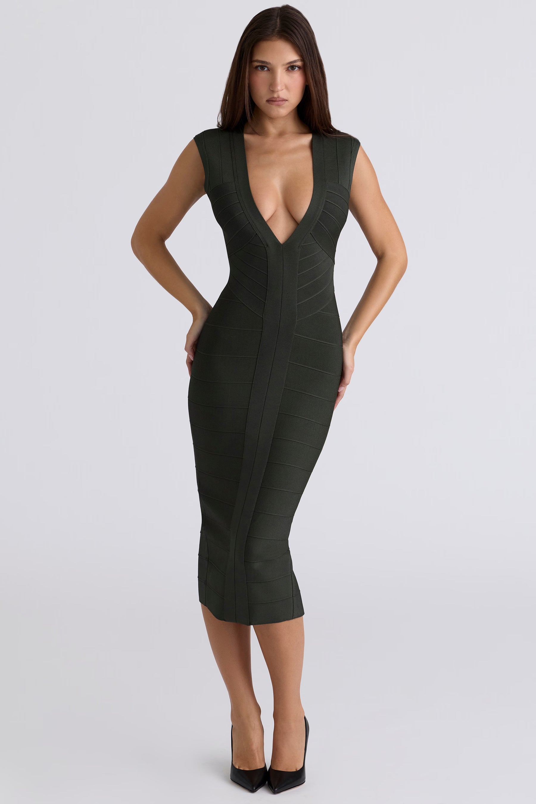 The Super Plunge emerald bandage midi dress