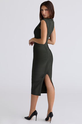 The Super Plunge emerald bandage midi dress