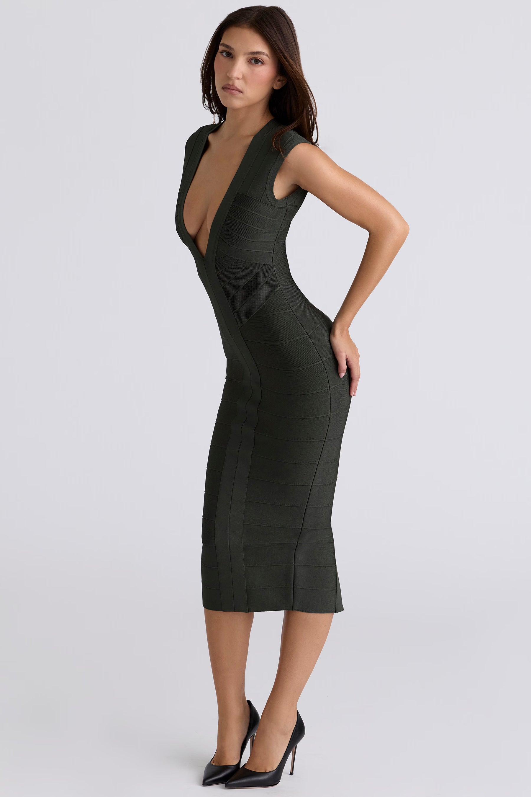 The Super Plunge emerald bandage midi dress