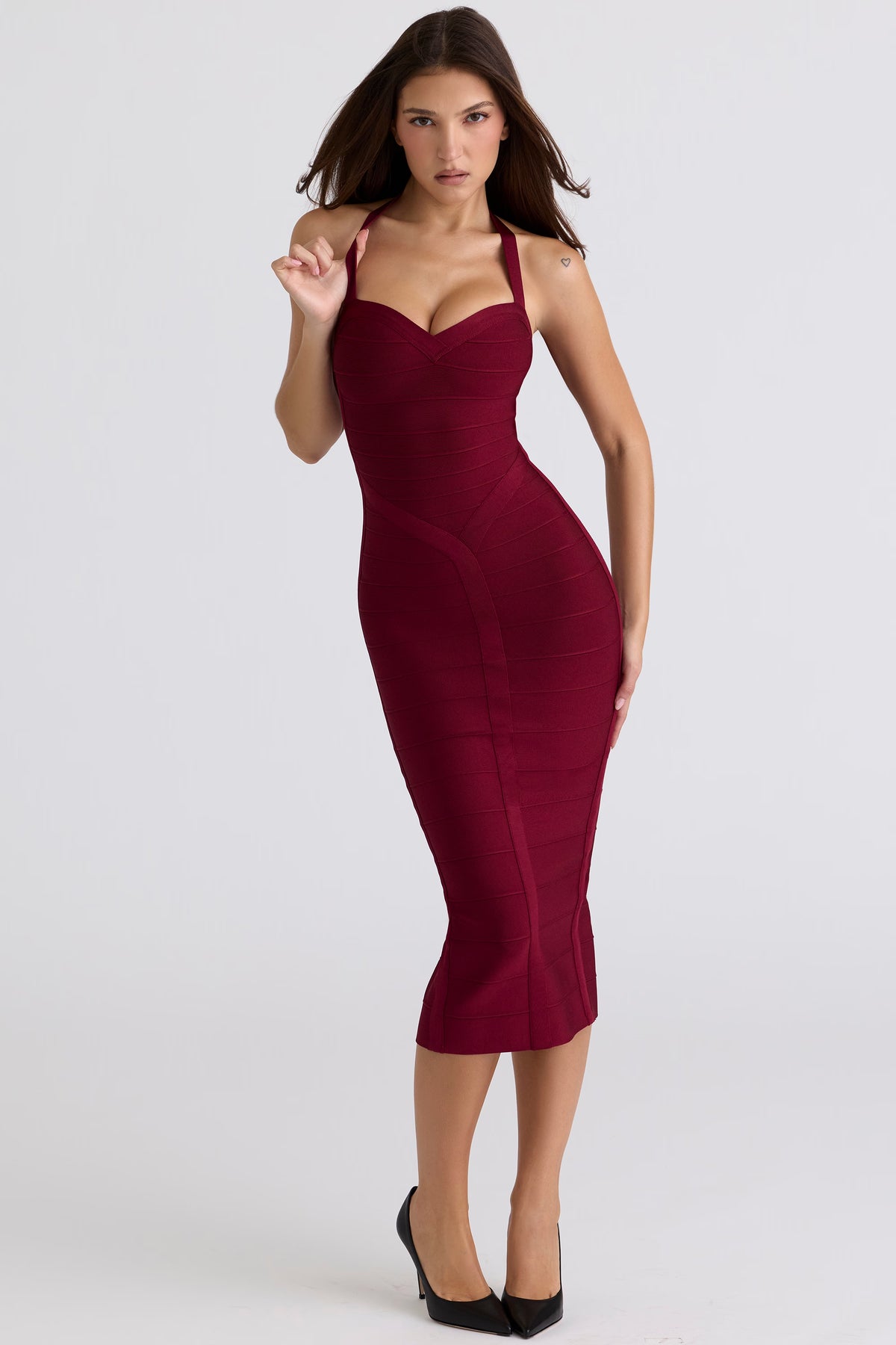 The Supermodel ruby halter neck bandage midi dress