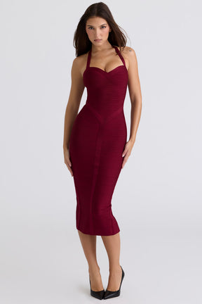The Supermodel ruby halter neck bandage midi dress