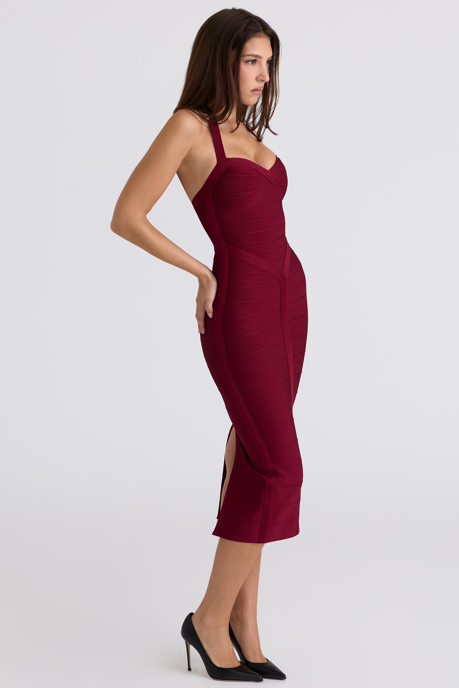 The Supermodel ruby halter neck bandage midi dress